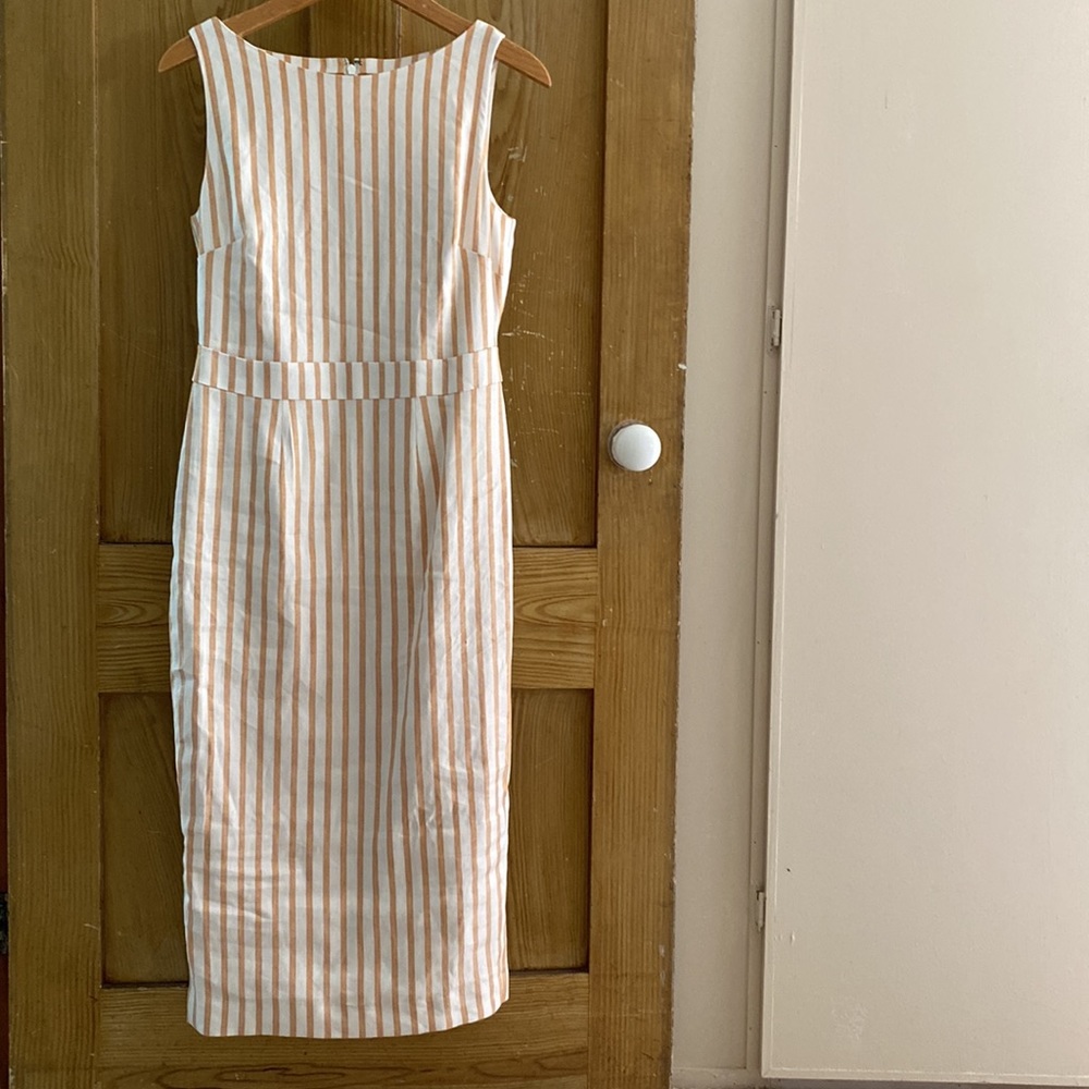 Boden Linen blend Midi Dress. Sandy stripes. US4R. Fits like US2R. NWT.